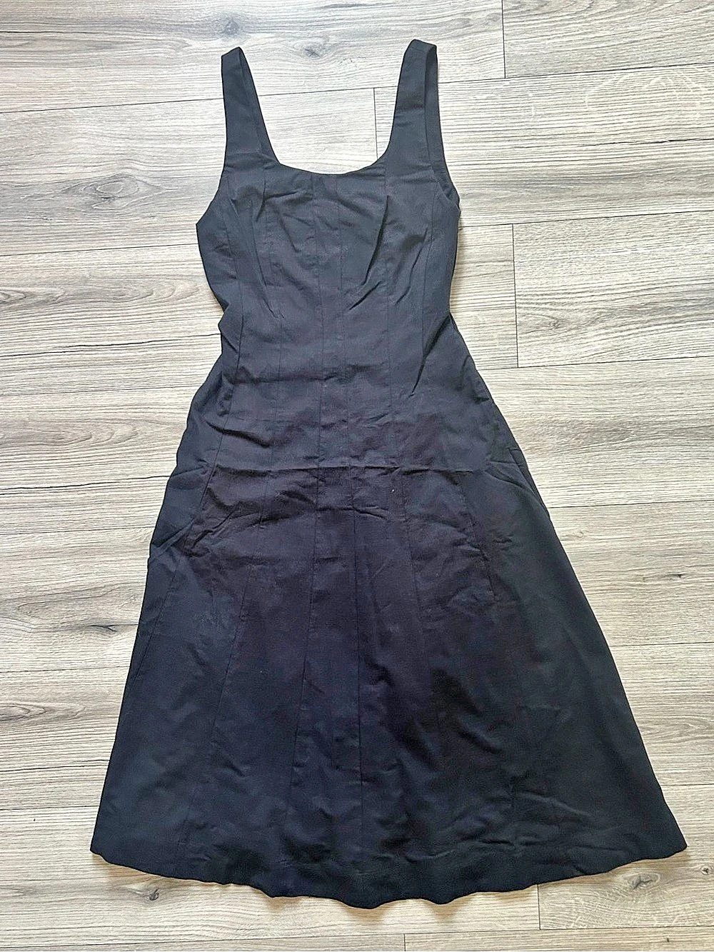 A New Day Black Tailored Midi Dress Size 2 Scoop Neck Panel A-Line Tank